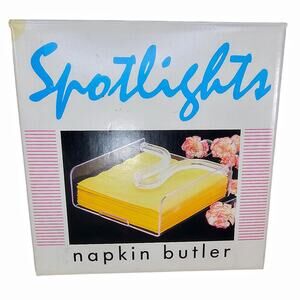 Vintage Clear Lucite Napkin Holder Weighted Arm Acrylic Square MCM Retro 7x7